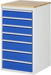 RAU Schubladenschrank Buche mit 7 Schubladen und abschließbarer Top-Einheit in Braun und Blau - Bild 1