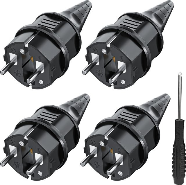 HITRENDS EU AC-Netzadapter Schuko-Steckdose, industrieller wasserdichter Stecker und austauschbarer Konverter, Schwarz, 16A 250V - Bild 1