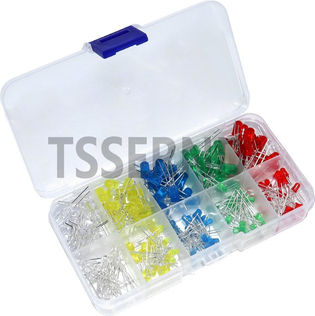 TSSERND LED-Dioden-Sortiment-Kit mit 100-200 Stück in den Farben Weiß, Grün, Rot, Blau, Gelb und Orange, F3 und F5 Leuchtdioden für dein DIY-Elektronik-Projekt - Bild 1