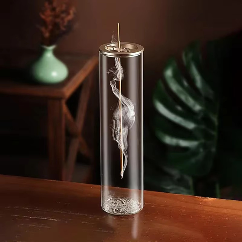 PDQ Umgedrehter Räucherstäbchenhalter aus Glas und Metall mit Clip in Transparent für Zen Meditation und Home Spa - Bild 2
