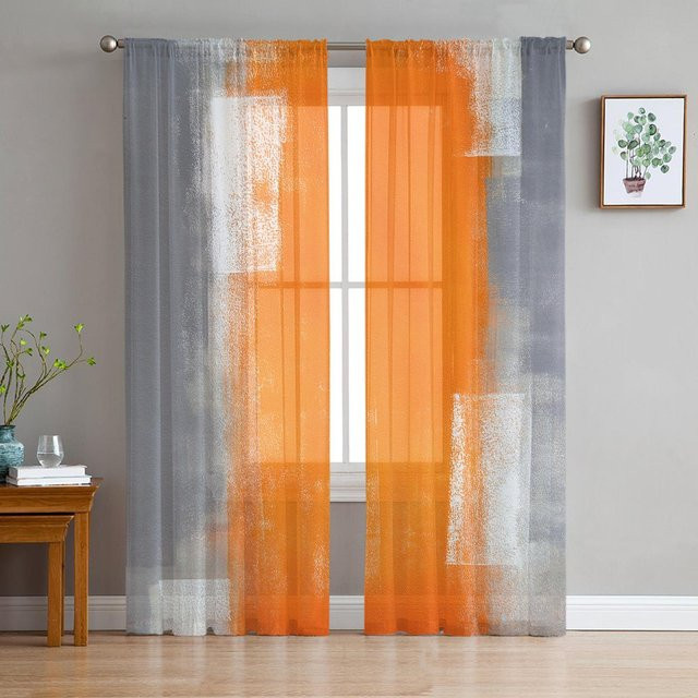 Yiran Furniture Transparente Tüll-Voile-Vorhänge im Vintage-Ölgemälde-Stil, Türkis, Breite: 135 cm, Höhe: 115 cm - Bild 1