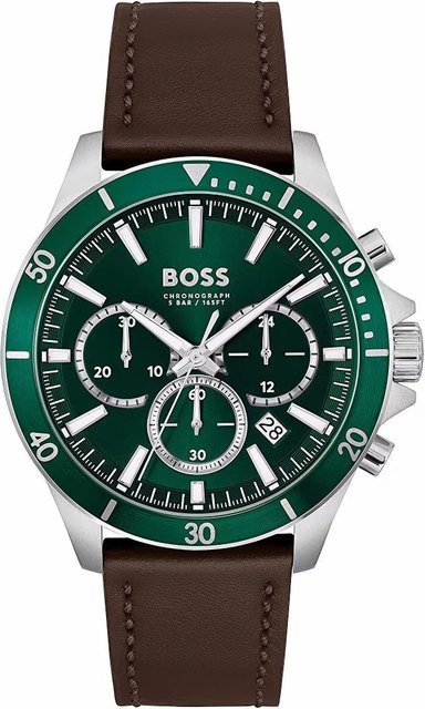 Hugo Boss Chronograph, Herrenuhr, Quarz, Edelstahl, Grün, Schwarz, 45 mm - Bild 1