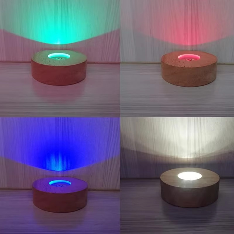 LINYILIGHT Kabelloses LED-Nachtlicht mit Kristallkugel und Holzsockel, Rund, RGB und 3 Farben, Braun/Transparent - Bild 4
