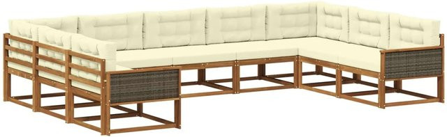 vidaXL Outdoor-Sofagarnitur in U-Form aus Akazienholz mit Kissen, Beige/Natur - Bild 1