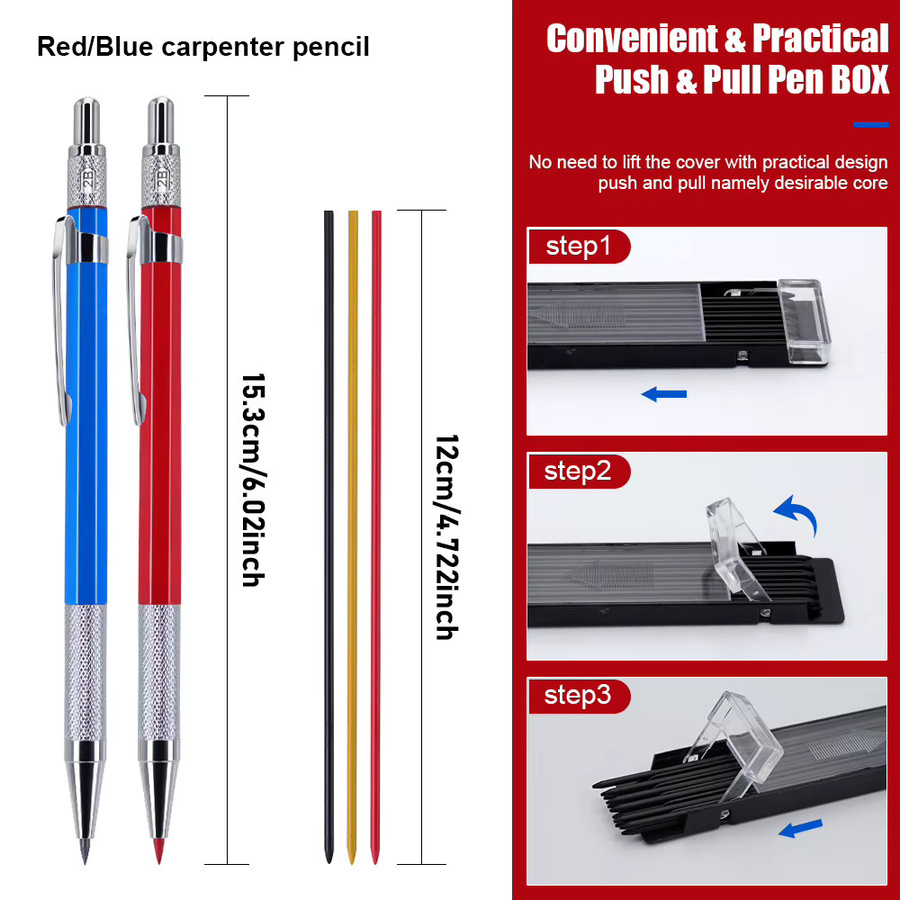 JOMPENS Metall-Druckbleistift in Blau mit 2,0 mm Graphitmine 2B für Kunst, Design und Schule - Bild 2