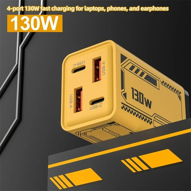 USB PD Schnellladegerät mit 130 W und 4 Ports inklusive USB Typ C und QC3.0 Reise-Wandadapter für iPhone, Samsung und Xiaomi - Bild 1