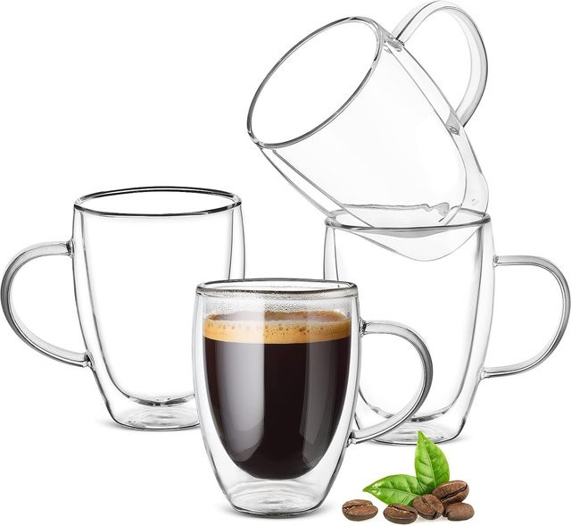 LOULONG Doppelwandige Kaffeetassen aus Glas, 2er Set, Transparent, 355 ml für Espresso, Cappuccino, Latte und Tee - Bild 1