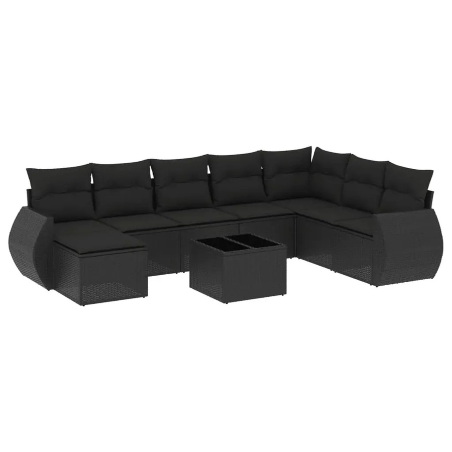 vidaXL 9-teilige Garten-Sofagarnitur in L-Form aus schwarzem Poly-Rattan mit Kissen und pulverbeschichtetem Stahlgestell - Bild 2