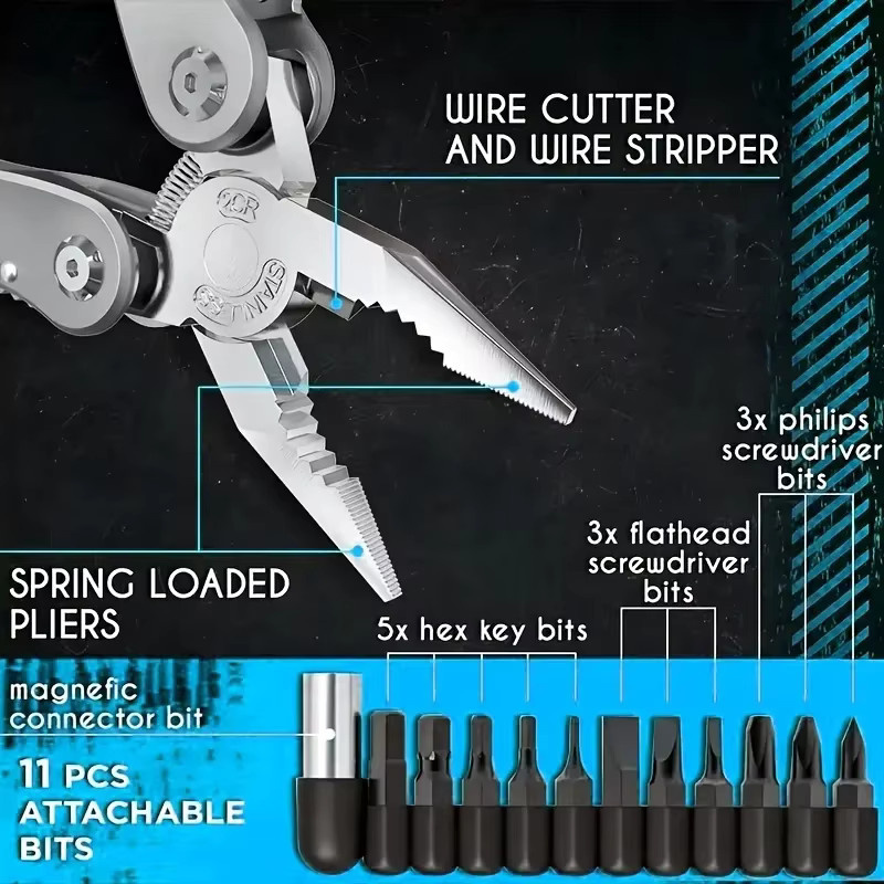 LIXIU Multitool 24in1 in Silber mit Messer, Zange und 11 Bits für Camping und Outdoor - Bild 4