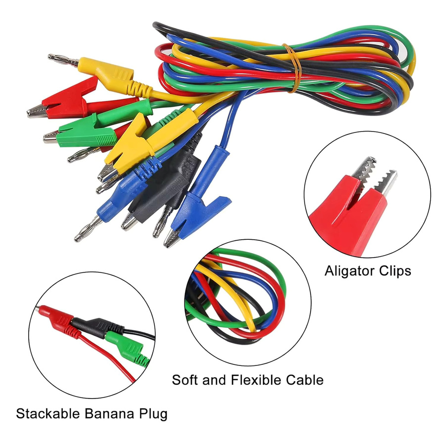 AOKIN Multimeter-Bananenstecker mit Krokodilklemmen und Prüfspitzen, 5 Stück, 4 mm, bunt, Silikon - Bild 2