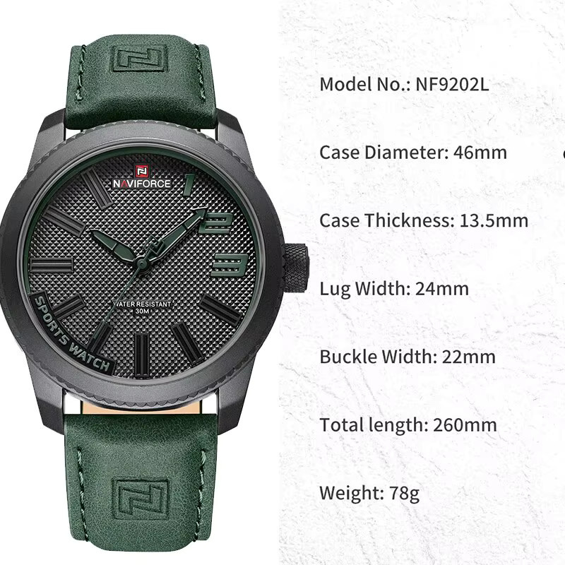 NAVIFORCE Armbanduhr, Analoguhr, Leder, Schwarz, Herren - Bild 3