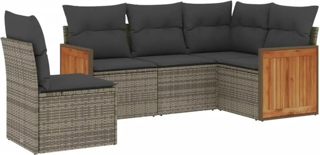 vidaXL 5-tlg Garten-Sofagarnitur L-Form aus Polyrattan in Grau mit Kissen und Stauraum - Bild 1