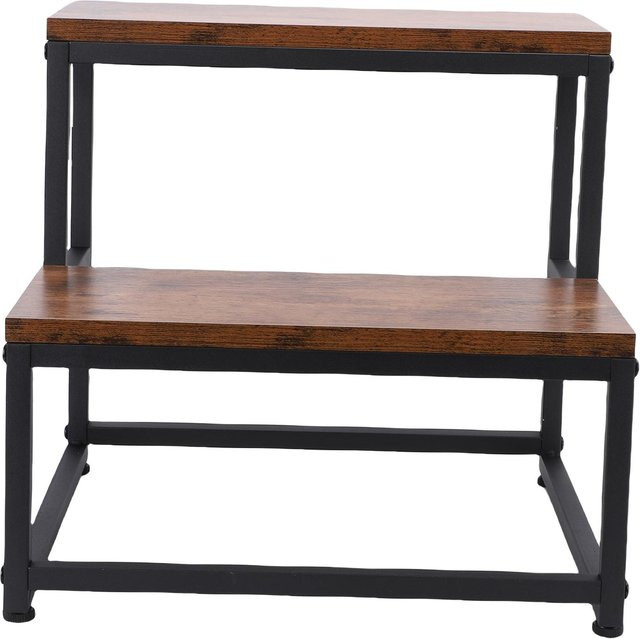 Aimo 2-Stufen-Hocker aus Holz und Metall in Braun im Industrial-Design für Küche, Bad und Schlafzimmer - Bild 1