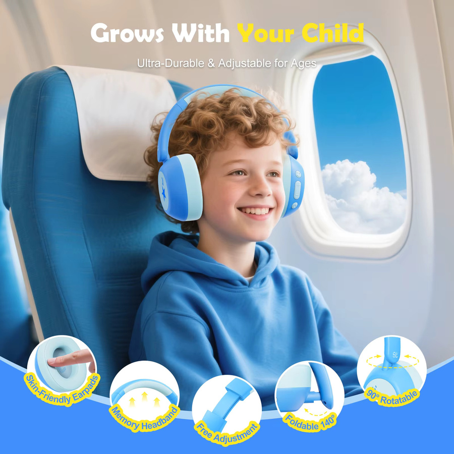 Steellumen Bluetooth 6.0 Kopfhörer für Kinder und Kleinkinder mit aktiver Geräuschunterdrückung (ANC) in Pink oder Blau - Bild 3