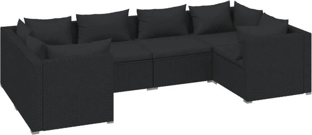 vidaXL 6-tlg Garten-Lounge-Set aus Poly-Rattan in Schwarz mit Kissen und pulverbeschichtetem Stahlgestell - Bild 1