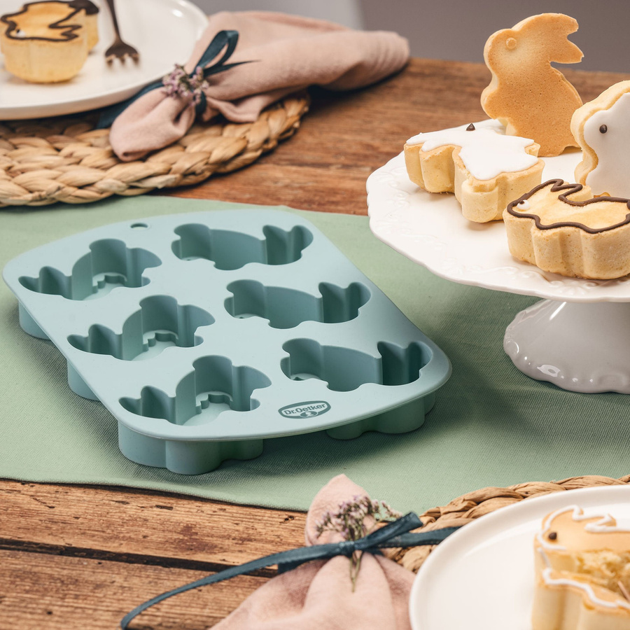 Dr. Oetker Backform Häschen Vintage Oster Manufaktur aus Silikon in Grün und Blau - Bild 2