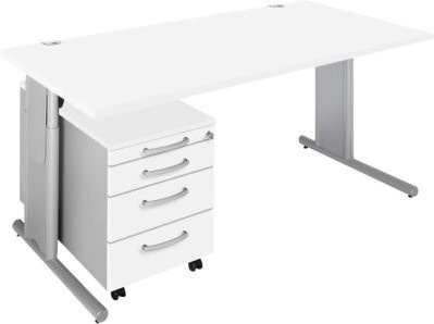 Schäfer Shop Select Büromöbel-Set COMBITEC mit höhenverstellbarem Schreibtisch und Rollcontainer, Farbe: Weiß, Breite: 160 cm, Höhe: 80 cm - Bild 1