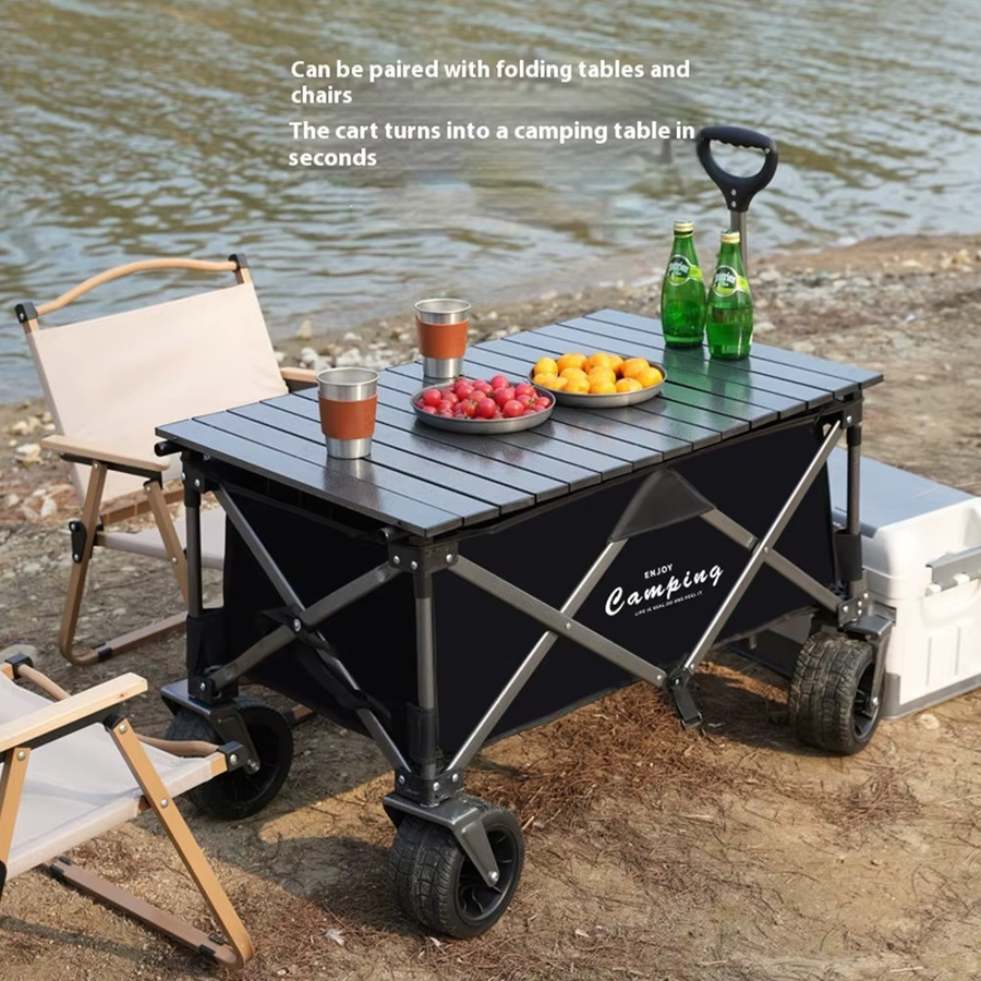 Faltbarer Gartenwagen in Schwarz mit 60 l Volumen und 300 kg Traglast, Outdoor-Strandwagen mit großen Rädern und 360-Grad-Drehung sowie Doppelbremsen - Bild 3