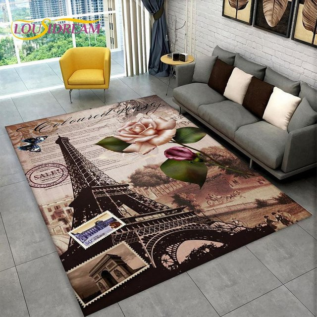 HGHT Teppich mit Eiffelturm Paris Motiv, rutschfeste und waschbare Bodenmatte für Wohnzimmer, Schlafzimmer oder Küche, Mehrfarbig, Breite: 40 cm, Tiefe: 60 cm - Bild 1
