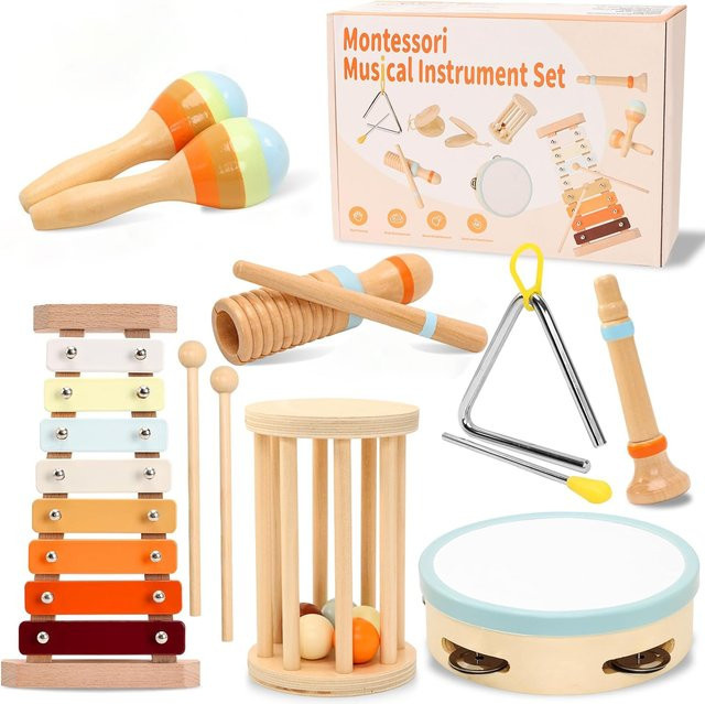 LOLOTREE Baby Musikinstrumente Holzspielzeug, Montessori Percussion Instrumente Set mit Xylophon, ab 3 Jahre - Bild 1