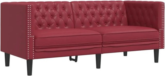 vidaXL Chesterfield-Sofa 2-Sitzer in Weinrot aus Kunstleder mit Schaumstoffpolsterung, B/T/H: 174,0 x 74,5 x 70,5 cm - Bild 1