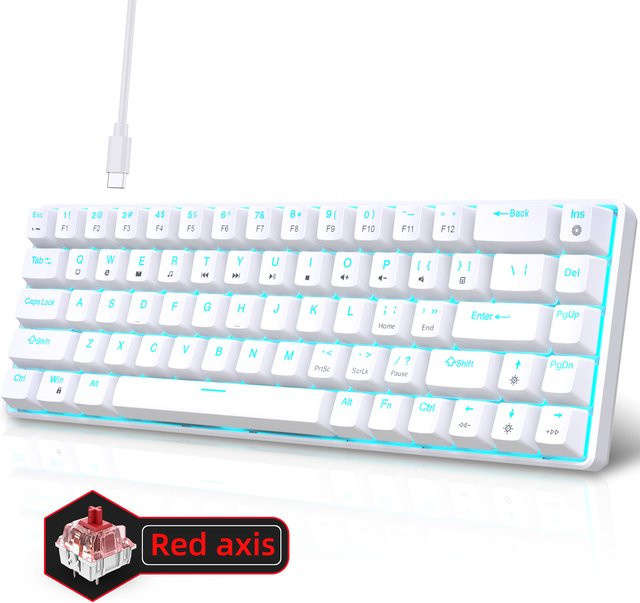 HXSJ Mechanische Tastatur mit 68 Tasten und Hintergrundbeleuchtung in Weiß mit abnehmbarem USB-C-Kabel - Bild 1