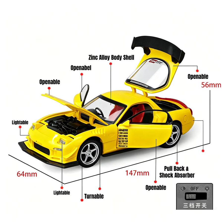 WELLY Mazda RX-7 FD3S JDM, Modellauto, 1:32, mit Sound & Licht, öffnbaren Türen - Bild 3