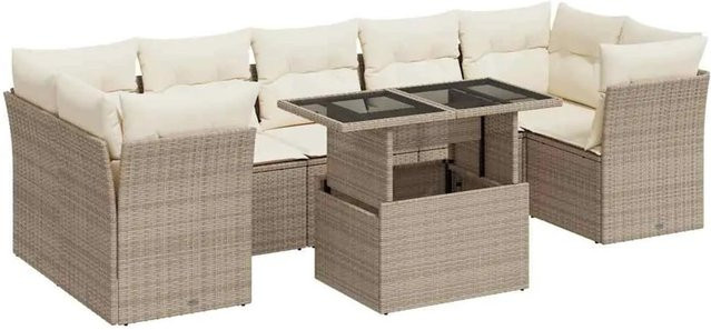 vidaXL 8-teilige Garten-Sofagarnitur aus Poly-Rattan mit Kissen in Beige-Creme - Bild 1