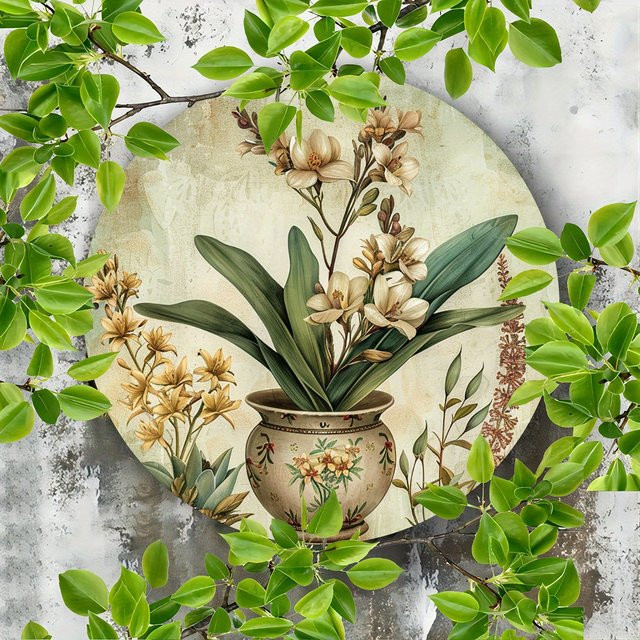 Potdemiel Wandkunst aus Metall mit floralem Vintage-Blumendesign in Weiß und Grün, Durchmesser: 20,3 cm - Bild 1
