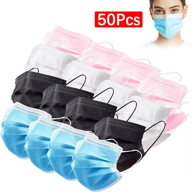 KuZHEN Einweg-Gesichtsmasken 3-lagig mit Melt Blown Cloth, 50 Stück, Blau, für Erwachsene - Bild 1