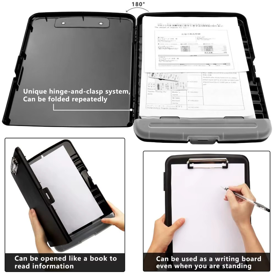 Multifunktionales A4 Klemmbrett-Etui mit großem Fassungsvermögen, Stifthalter und wasserdichtem Datei-Organizer aus Kunststoff in Schwarz oder Lila - Bild 6