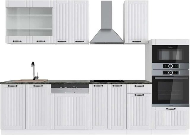 Vicco Fame-Line Küchenzeile im Landhausstil in Weiß mit Hochschrank in Anthrazit, Breite: 300 cm - Bild 1