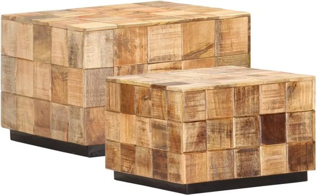 vidaXL Couchtisch Set aus 2 Stück im Block-Design aus Mango-Massivholz, braun, B/T/H: 50 x 50 x 35 cm und 50 x 50 x 50 cm - Bild 1