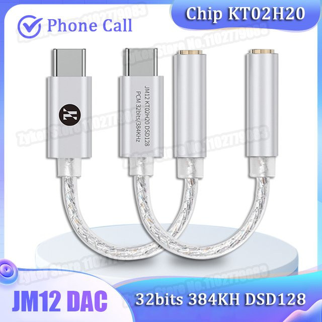 JCALLY JM12 Digitaler Audio-Adapter Typ C auf 3,5 mm Hifi DAC mit KTO2H20 Chip, 32 Bit 384 kHz DSD128 Decoder und Kopfhörerverstärker in Silber - Bild 1