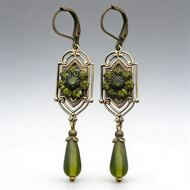 Hängeohrringe Kupfer, Gold, Zirkonia, Damen, Vintage - Bild 1