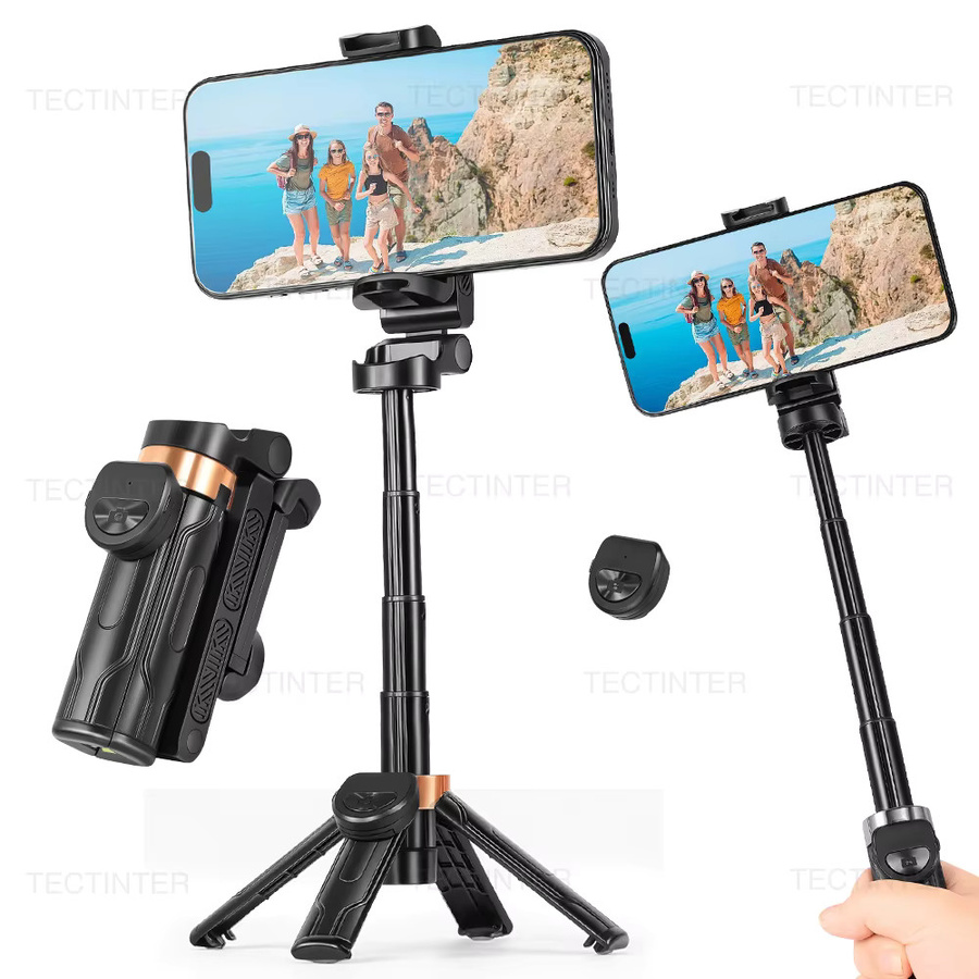 TECTINTER Multifunktions Selfie-Stick-Stativ mit abnehmbarer kabelloser Fernbedienung und Telefonhalter in Schwarz - Bild 7