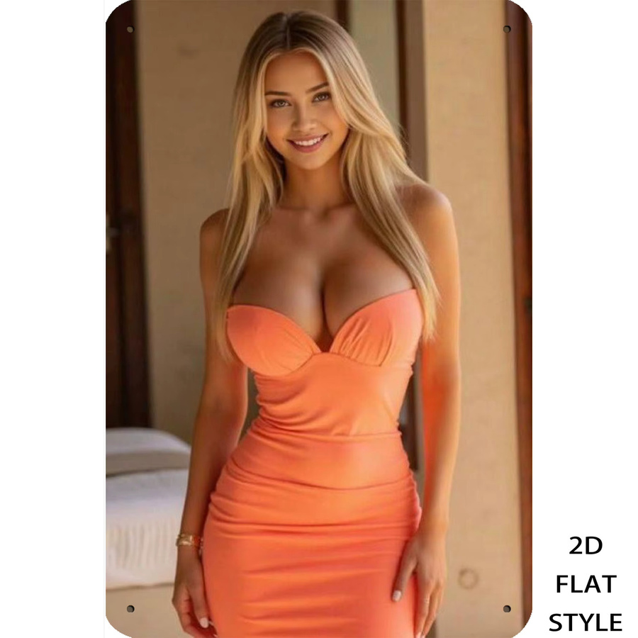 HELLOYOUNG Metall Wandschild Portrait Orange Blonde Frau, B/H: 20,3 x 30,5 cm - Bild 2