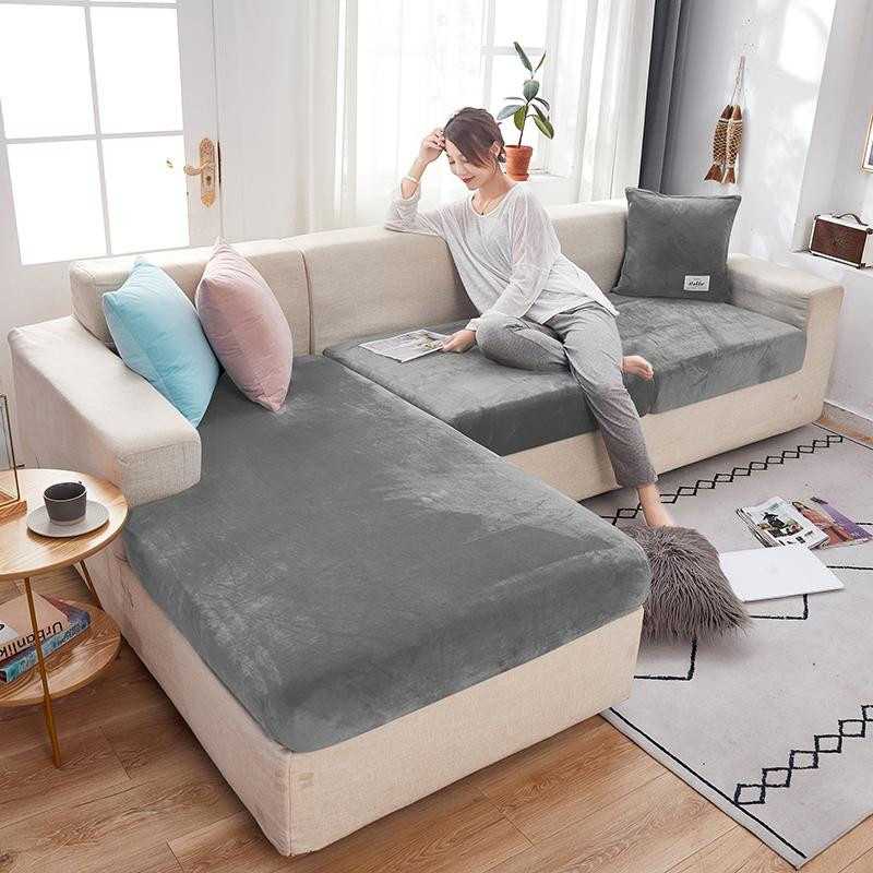 Lellen Sofa-Sitzbezug aus Samtstoff in Beige, elastischer und waschbarer Couch-Schonbezug für dein Sofa, Breite: 100-125 cm - Bild 3