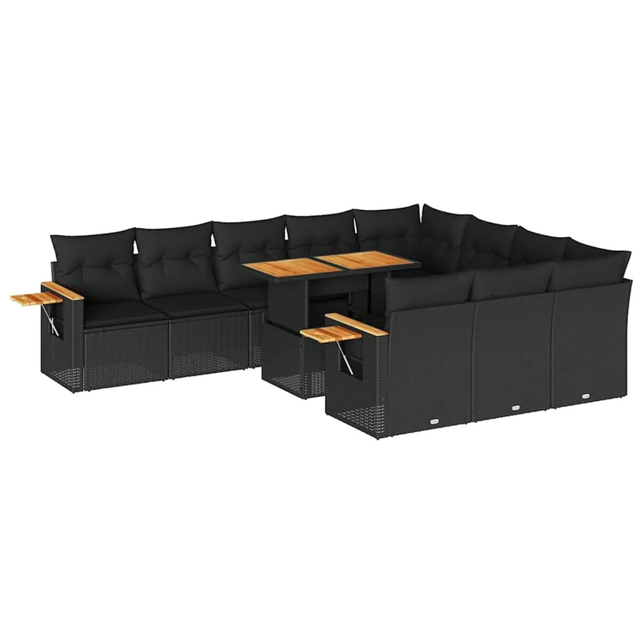 vidaXL 11-teilige Garten-Sofagarnitur aus Poly-Rattan und Akazienholz in Schwarz mit Kissen - Bild 2