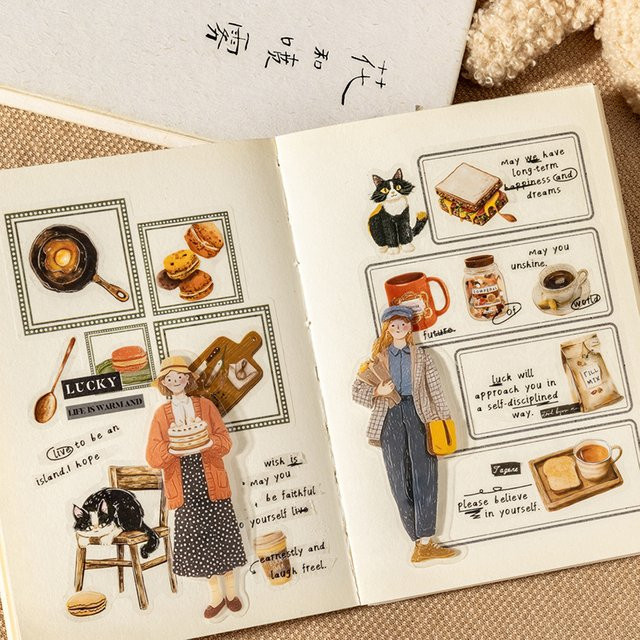 Sweetheart's Diary PET-Aufkleber Set mit Retro-Lebensillustrationen, 100 Blatt, Mehrfarbig - Bild 1