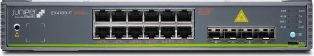 Juniper EX4100-F 12-Port PoE+ Switch, Fanless, 10/100/1000BaseT, 2x 1G/2.5G/10GBaseT Uplink, 4x 10G SFP+ Stacking/Uplink, Grau - Bild 1
