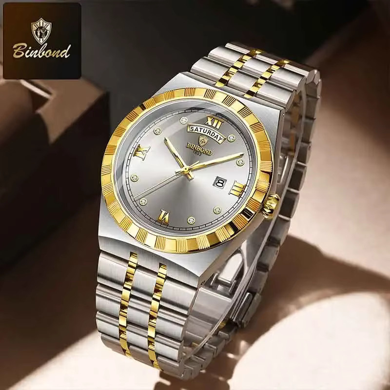 BINBOND Armbanduhr Quarz, Edelstahl, Silber, Datum, Herren - Bild 2