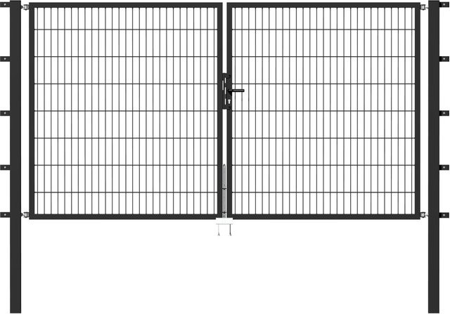 Metallzaun Doppeltor aus Stahl für Doppelstabmatten in Anthrazit zur Einbetonierung, Breite: 100 cm, Höhe: 300 cm - Bild 1