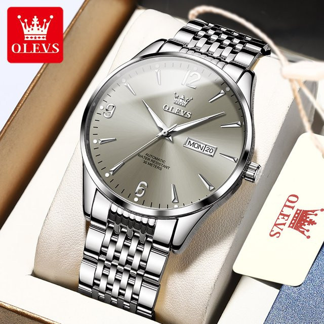 OLEVS Armbanduhr Edelstahl, Automatik, Silber, Herren - Bild 1