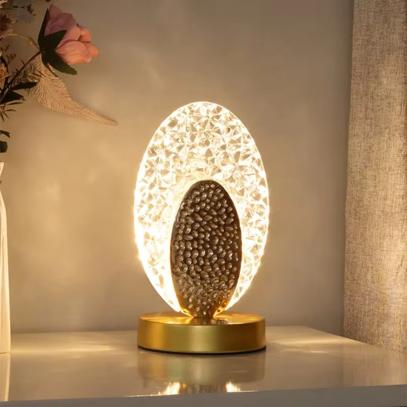 Wiederaufladbare Kristall LED Tischlampe mit Fernbedienung und Touch-Schalter, dimmbar, transparent mit Gold/Messing-Elementen, warmweißes Licht für Wohnzimmer und Schlafzimmer - Bild 3