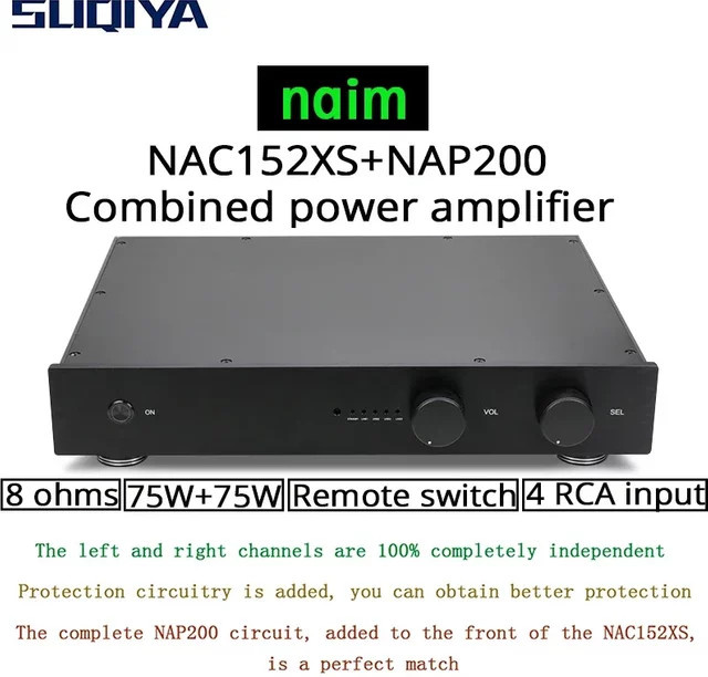 SUQIYA Kombinierter Verstärker mit Vorverstärker und Endstufe, 75 W + 75 W, 8 Ohm, 4-Wege-RCA-Eingang, Schwarz, mit Fernbedienung - Bild 1