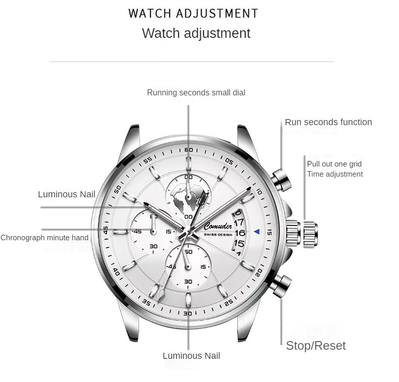 Mairuige Armbanduhr Quarz, Edelstahl, Leder, Roségold, Herren - Bild 3