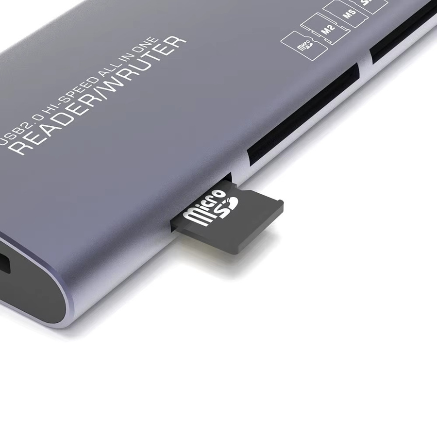 OULLX 6-in-1 USB Typ C All-in-One Kartenleser aus Aluminiumlegierung für Micro SD, TF, XD, CF, M2 und MS in Grau - Bild 4