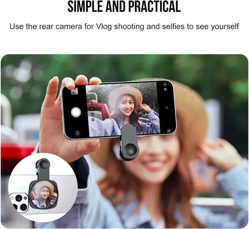 Smartphone Kamera Objektiv Selfie Spiegel Clip Kit für iPhone und Samsung in Schwarz - Bild 4
