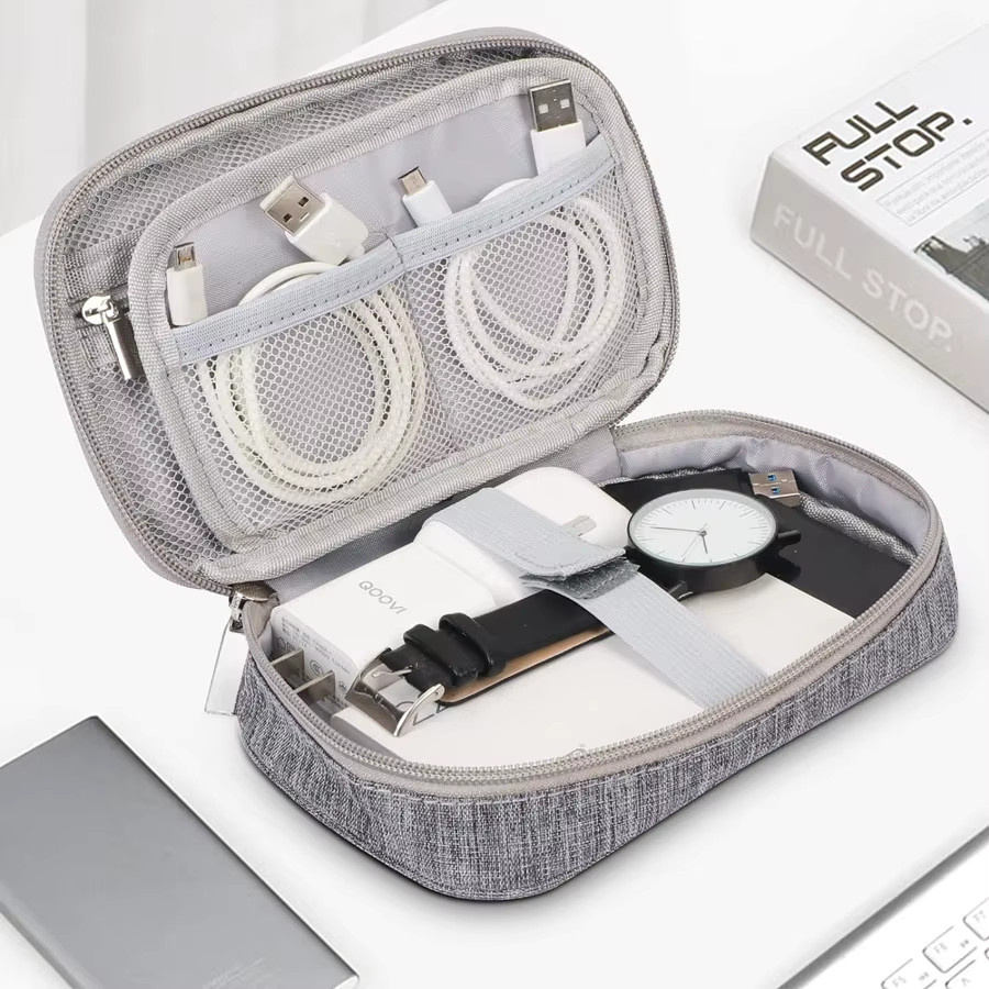 Tragbare Kabel Aufbewahrungstasche und Elektronik-Organizer in Grau mit USB-C Anschluss für dein Reisezubehör - Bild 2